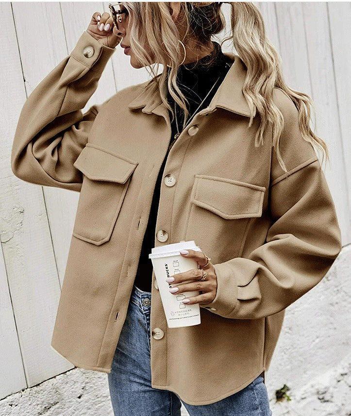 Manteau d'hiver revers simple boutonnage épaissi