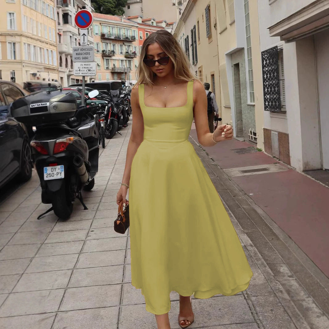 Robe à Bretelles Sans Manches à Encolure Carrée