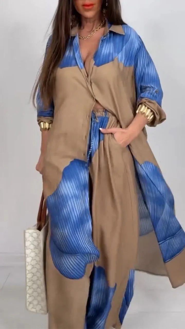 Ensemble haut et pantalon imprimés à manches trois-quarts,