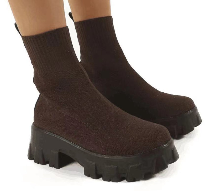 Bottes mi-talons européennes et américaines à tube moyen