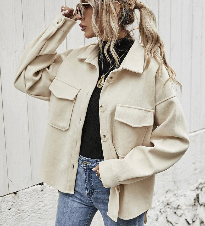 Manteau d'hiver revers simple boutonnage épaissi
