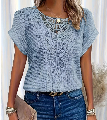 Pull  à manches courtes ajouré, style ethnique