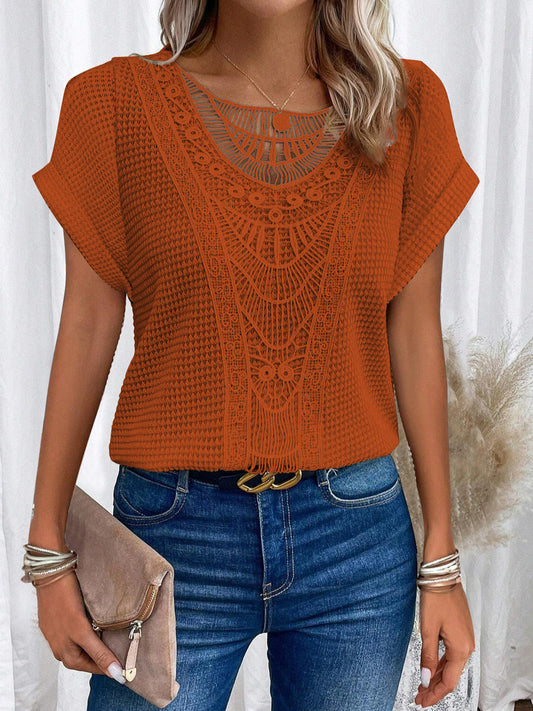 Pull  à manches courtes ajouré, style ethnique