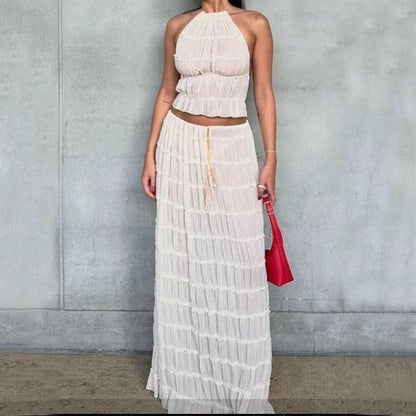 Ensemble 2 pièce robe sexy sans manches, dos nu