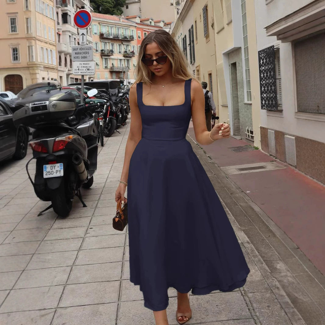 Robe à Bretelles Sans Manches à Encolure Carrée