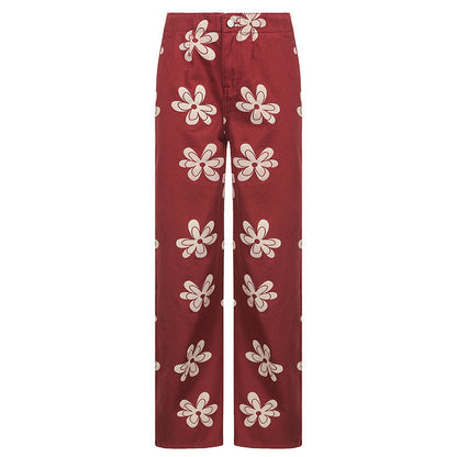 Jean taille basse imprimé fleurs