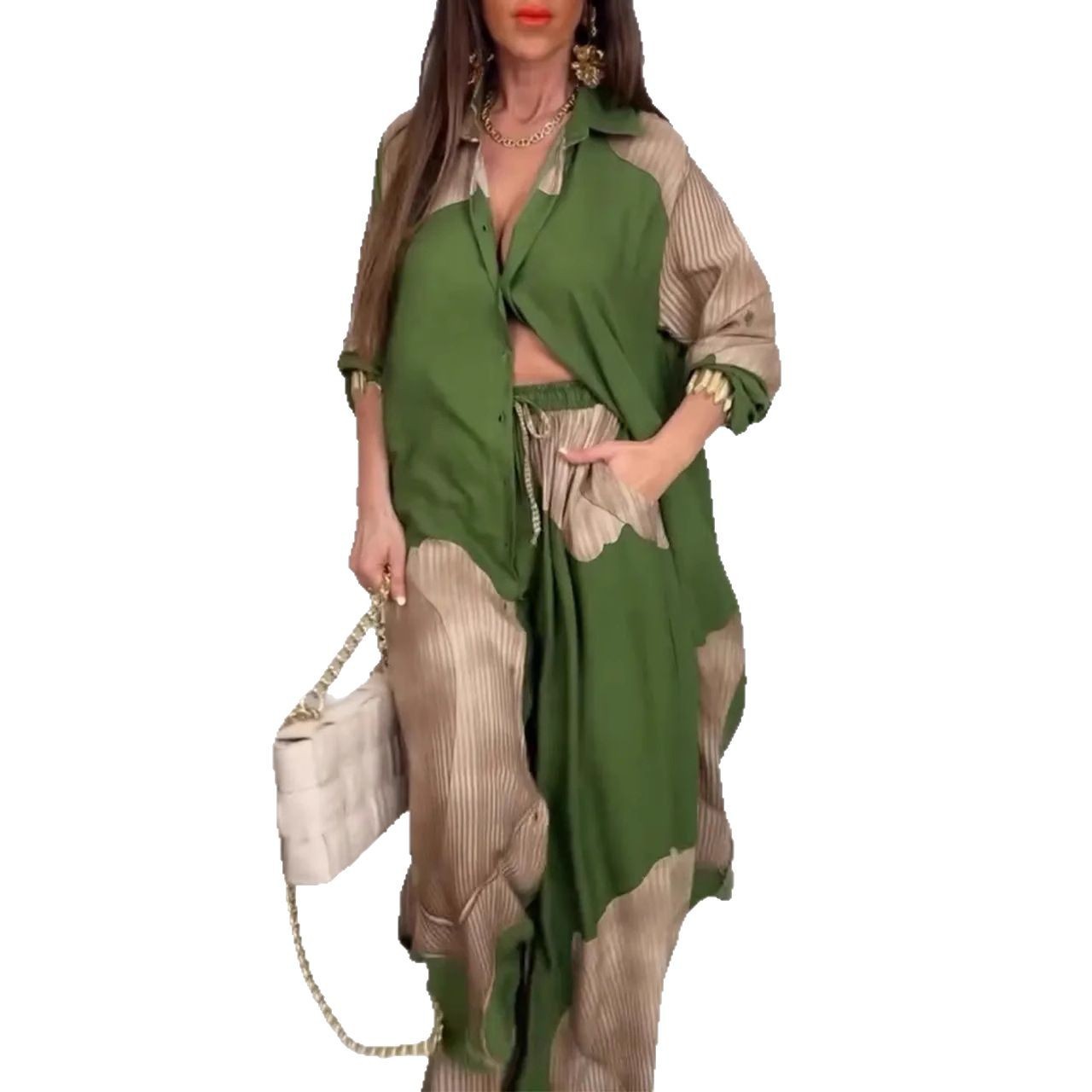 Ensemble haut et pantalon imprimés à manches trois-quarts,