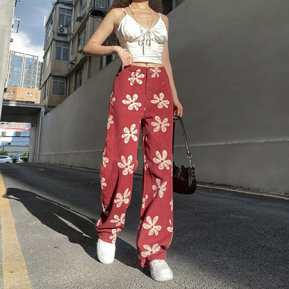 Jean taille basse imprimé fleurs