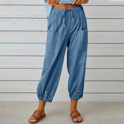 Pantalon à cordon de serrage en coton et lin