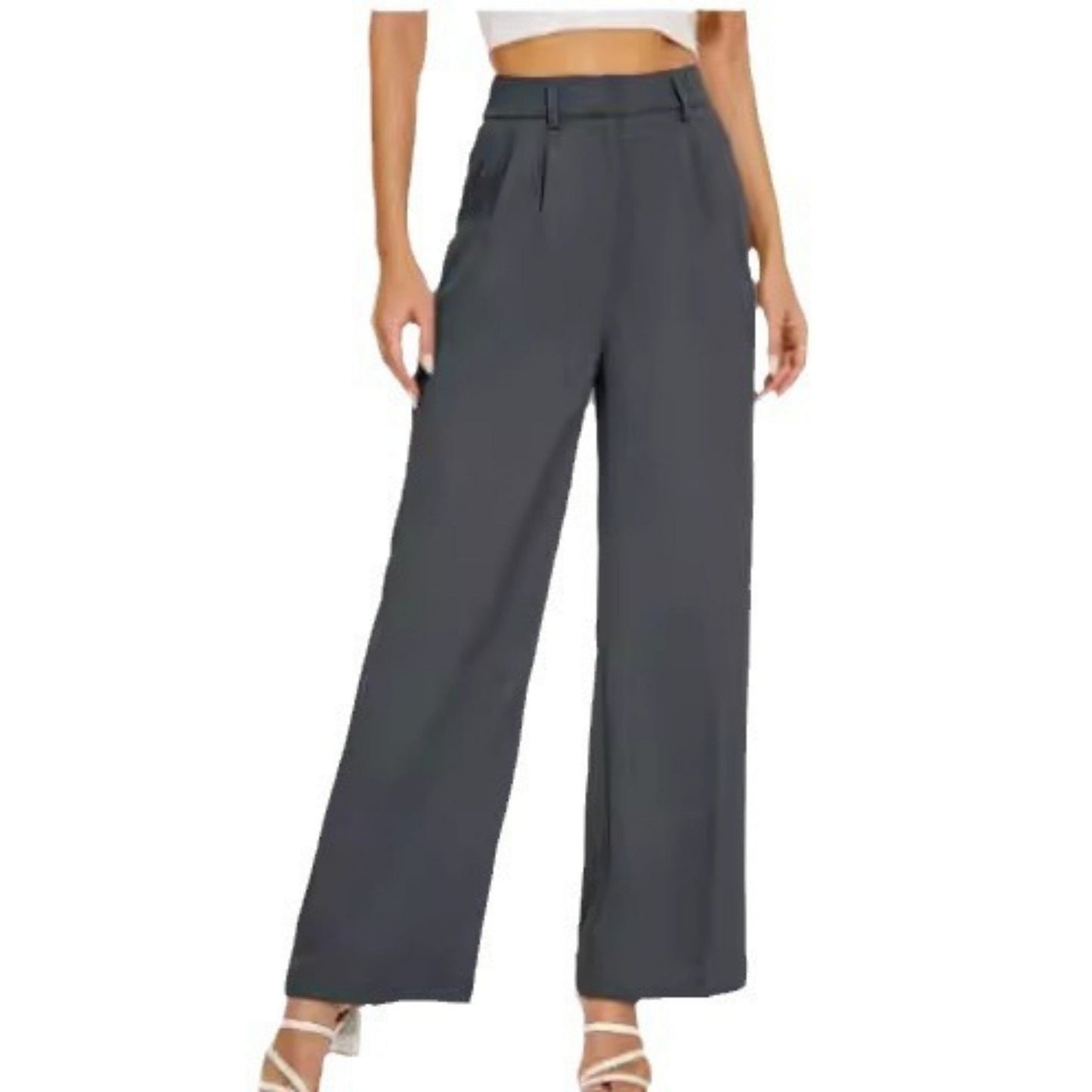 Pantalon droit taille haute  décontracté à jambes larges