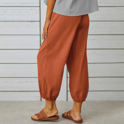 Pantalon à cordon de serrage en coton et lin