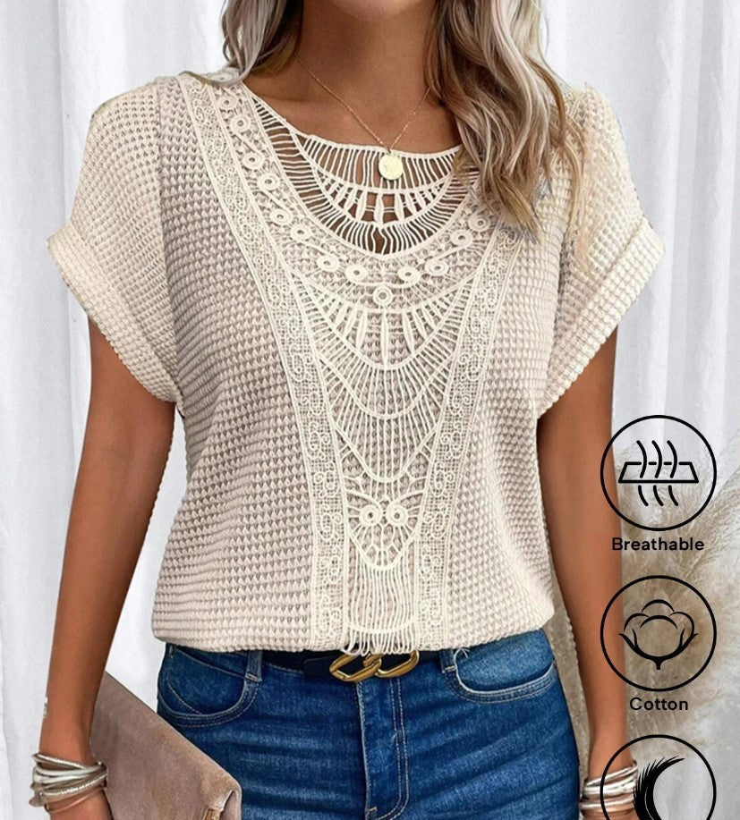 Pull  à manches courtes ajouré, style ethnique