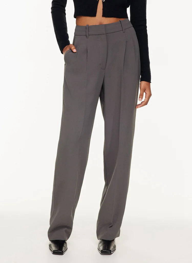 Pantalon droit taille haute  décontracté à jambes larges