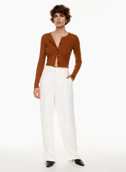 Pantalon droit taille haute  décontracté à jambes larges