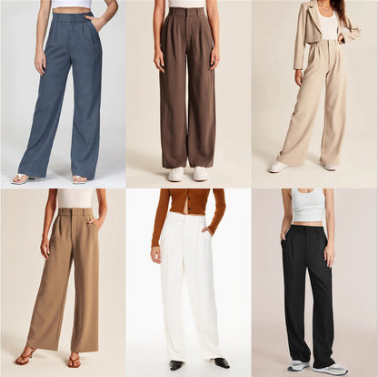 Pantalon droit taille haute  décontracté à jambes larges
