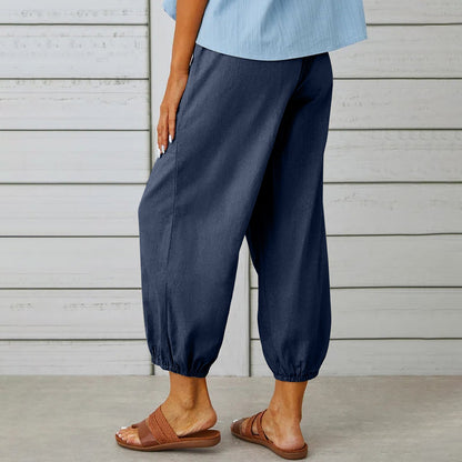 Pantalon à cordon de serrage en coton et lin