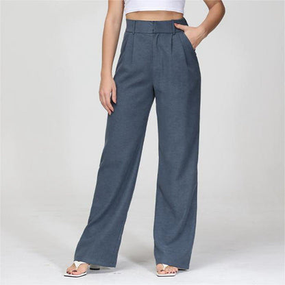 Pantalon droit taille haute  décontracté à jambes larges
