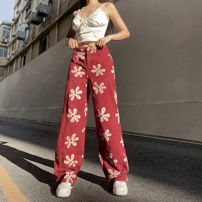 Jean taille basse imprimé fleurs