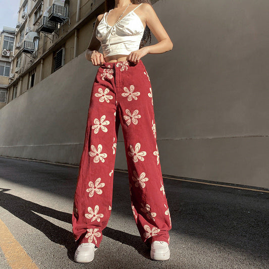 Jean taille basse imprimé fleurs