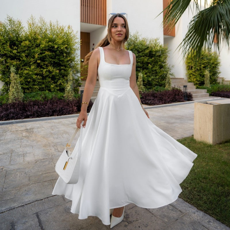 Robe à Bretelles Sans Manches à Encolure Carrée