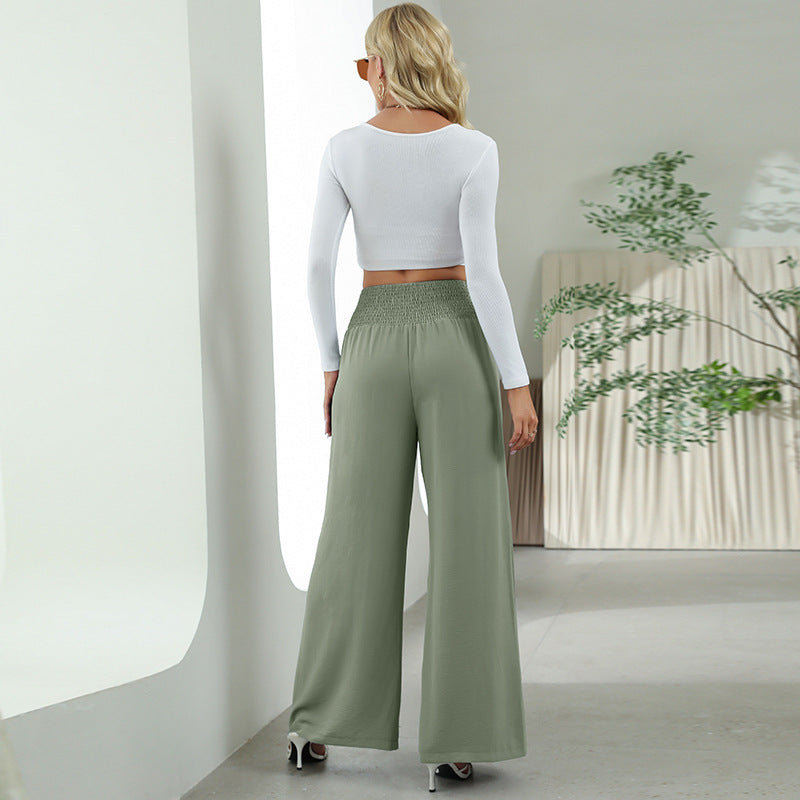 Pantalon droit à jambes larges et élastique