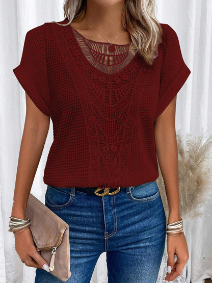 Pull  à manches courtes ajouré, style ethnique