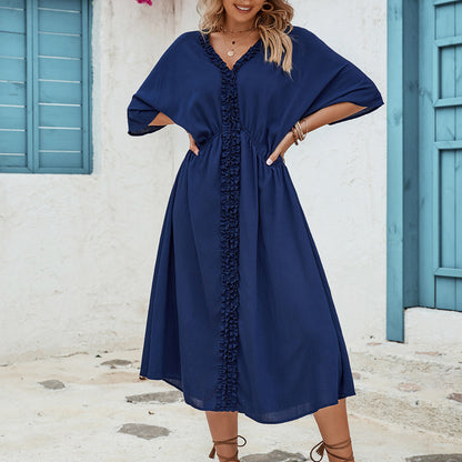 Robe longue de couleur unie