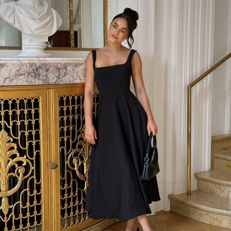 Robe à Bretelles Sans Manches à Encolure Carrée