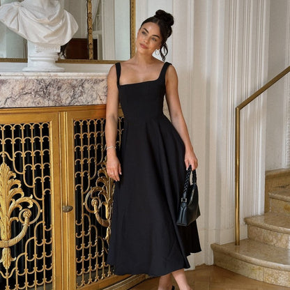 Robe à Bretelles Sans Manches à Encolure Carrée