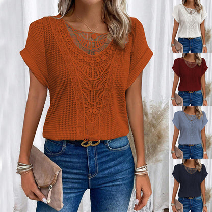 Pull  à manches courtes ajouré, style ethnique