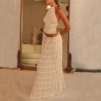 Ensemble 2 pièce robe sexy sans manches, dos nu