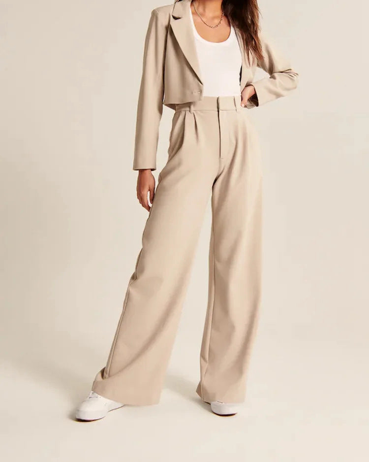 Pantalon droit taille haute  décontracté à jambes larges