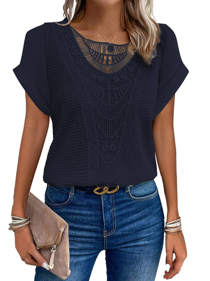 Pull  à manches courtes ajouré, style ethnique