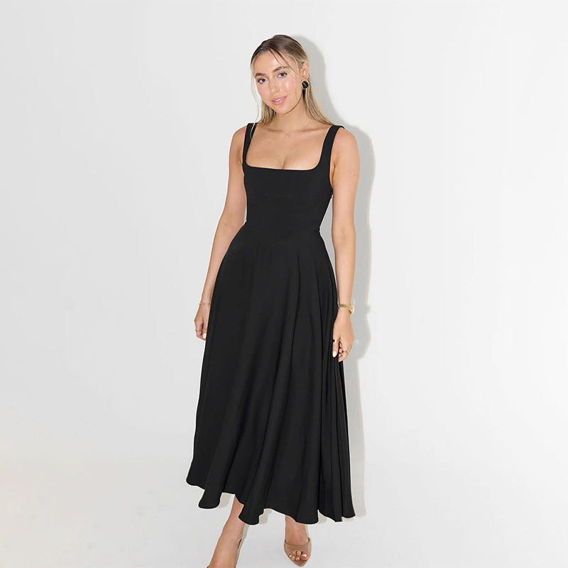 Robe à Bretelles Sans Manches à Encolure Carrée