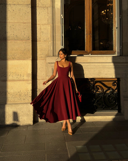 Robe à Bretelles Sans Manches à Encolure Carrée
