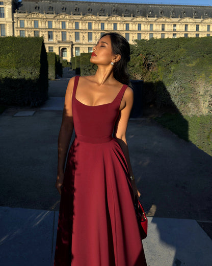 Robe à Bretelles Sans Manches à Encolure Carrée