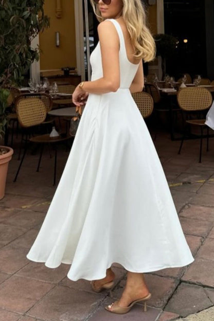 Robe à Bretelles Sans Manches à Encolure Carrée