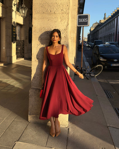 Robe à Bretelles Sans Manches à Encolure Carrée