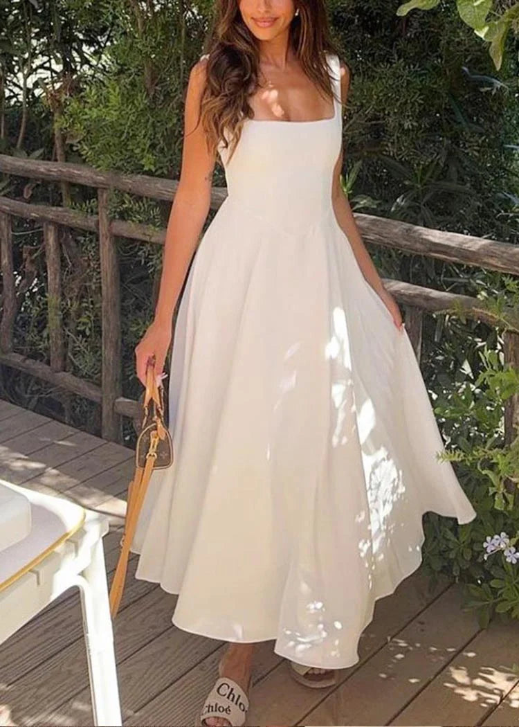 Robe à Bretelles Sans Manches à Encolure Carrée
